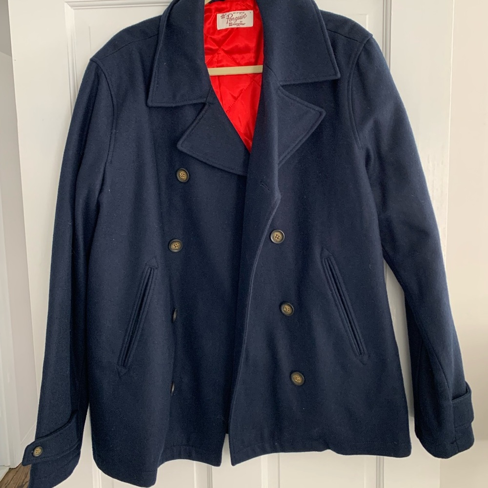 Penguin by Munsingwear, Men’s Navy Blue Double Breasted Peacoat, Large